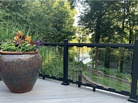 <b>TimberTech Legacy Ashwood Composite Decking-Ultralox Aluminum Railing with glass picket infills</b>